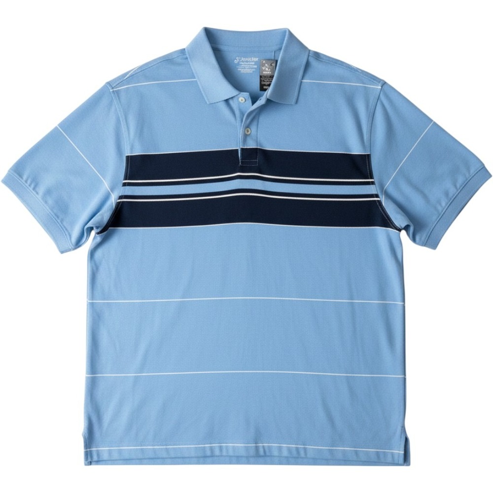 St. Johns Bay Polo Men XXL Blue Striped Super Pique Cotton Short Sleeve Golf